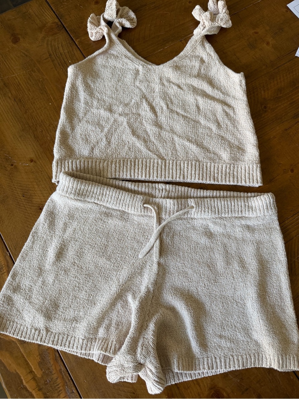 Light Cream Knit Swim Coverup Set – Tank & Shorts